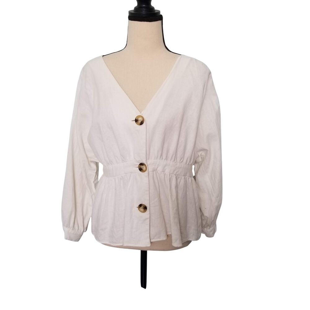 Zara TRF Linen Blend Peplum Blouse – Size L